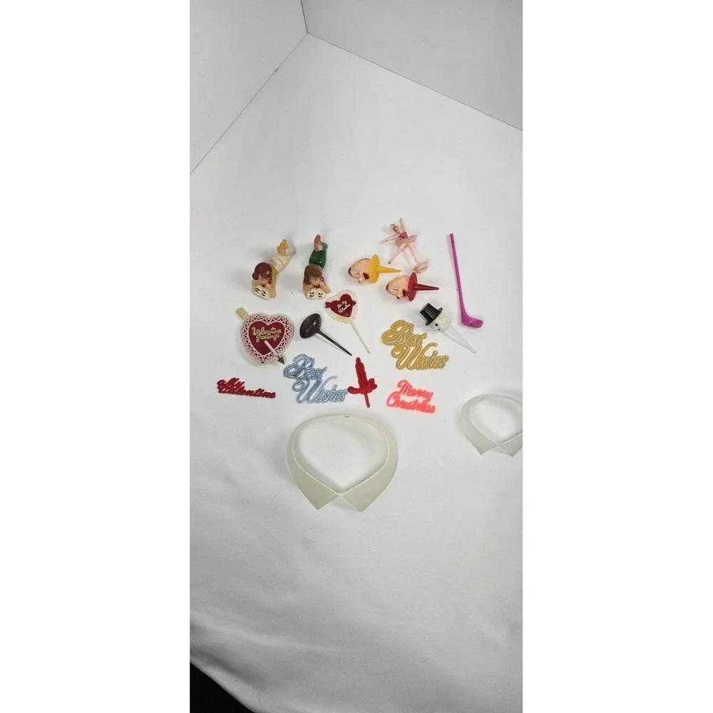 Lot Vintage Plastic Cake Toppers Picks Best Wishes Ballerina‎ Valentine Golf